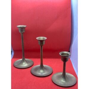 Vintage Solid Brass Candlestick Holders Set of 3 Graduated MCM Taiwan